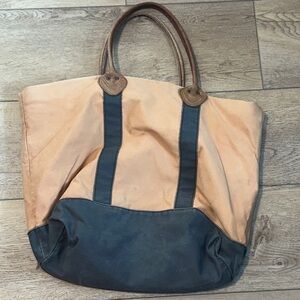 L.L. Bean Brown Green Flannel Lined Canvas Bag Boat & Tote Leather Handles